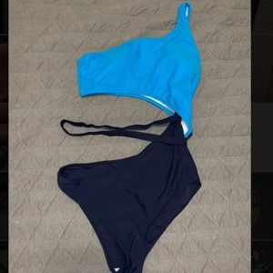 Light Blue and Navy One Piece Swimsuit
